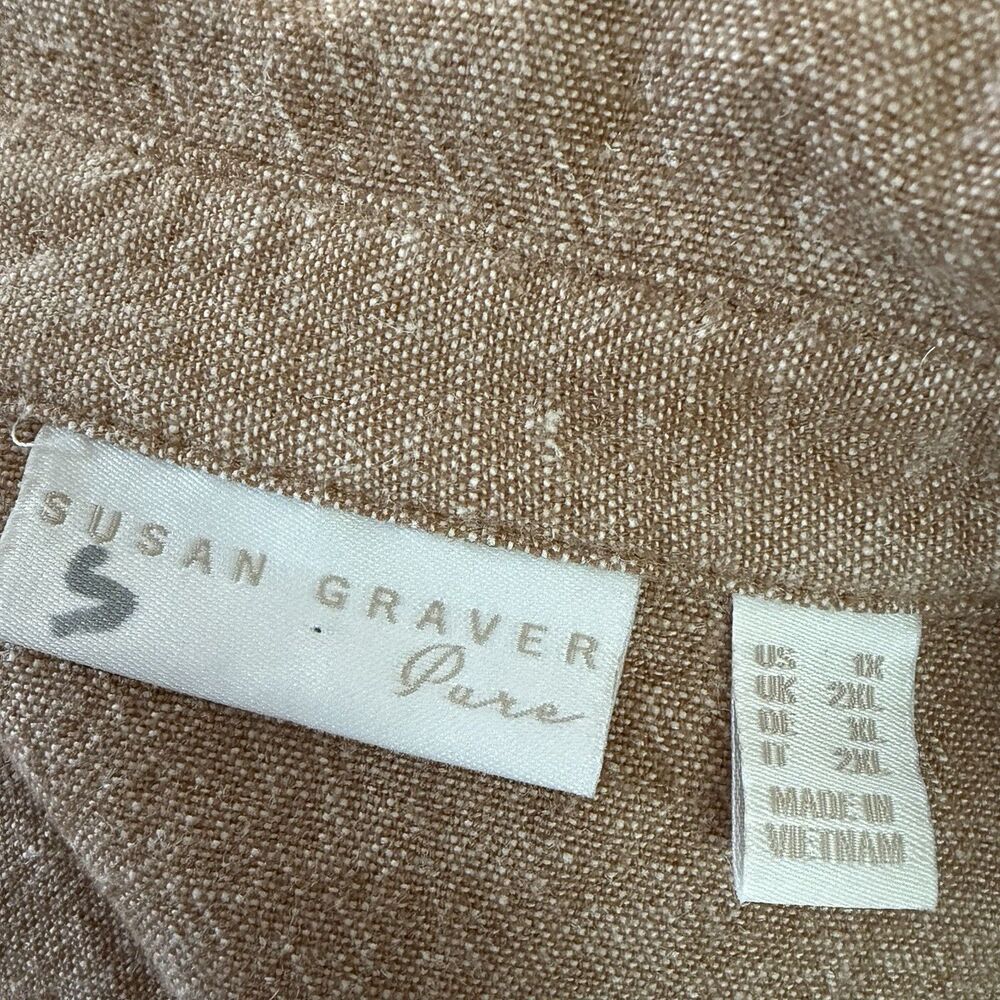 Susan Graver Linen Blend Shirt Dress Womens 1X Button Front Coastal Lagenlook - Picture 2 of 11